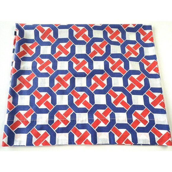 Vintage 70s pillowcase, blue red geometric groovy pattern, Sears single casing - Picture 4 of 9
